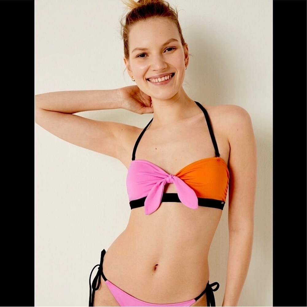 PINK Knot Front Bandeau & Side Tie Bikini Bottom